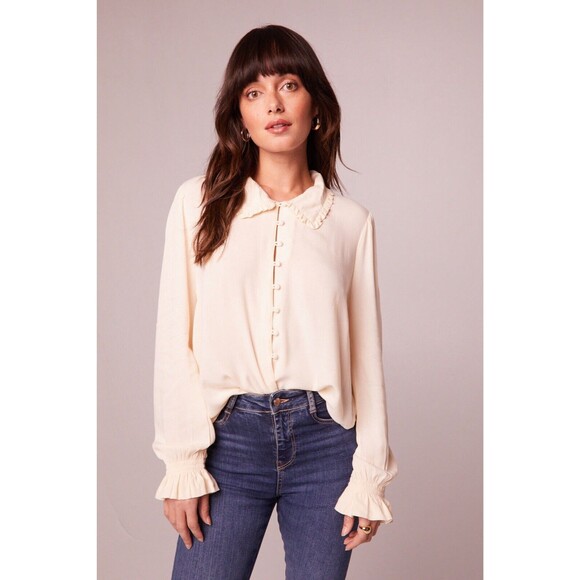 NWT Band Of The Free Denise Cream Ruffle Top Size M Victorian Classic Blouse - Picture 1 of 11